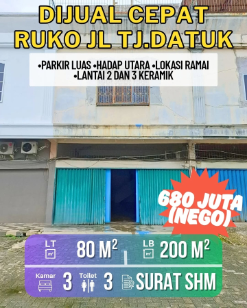 DIJUAL CEPAT RUKO JALAN TANJUNG DATUK RINTIS PEKANBARU RIAU